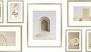 Frametory, Aluminum Picture Frames Set of 7 - Gold Gallery Wall Kit - Displays One 11x14, Two 8x10, and Four 5x7 inch Photos for Home Decoration