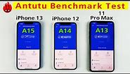 iPhone 13 vs iPhone 12 vs iPhone 11 Pro Max Antutu Benchmark Test - A15 Bionic vs A14 vs A13 Test