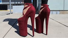 Review Walking In Enormous 10 Inch Pleaser BEYOND-087FS Burgundy Faux Suede High Heel Shoes