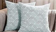 Jepeak Pack of 2 24x24 Inch Soft Chenille Pillow Covers Farmhouse Geometric Striped Green-White Cushion Cases Boho Decorative Texture Accent Pillow Covers for Couch Sofa Bedroom Home Decoration