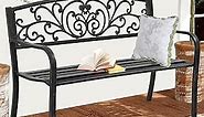 Meet perfect 50 Inch Outdoor Bench Cast Iron Garden Bench w/Floral Design Backrest 2 Person Metal Steel Park Bench for Porch Patio Entryway Outside Lawn Furniture Decor, 400lb Capacity - Black