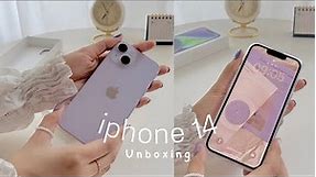 iphone 14 Purple 🦄 Unboxing + Accessories | aesthetic | mugg.narew