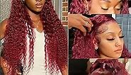 MAXTASK Burgundy Lace Front Wigs Human Hair Pre Plucked 99J Deep Wave Wig 13x4 HD Lace Frontal Wigs for Black Women Human Hair Red Colored Wet and Wavy Curly Wigs 22 Inch
