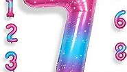 RainbowQ Party 7 Balloon Number 40 Inch for Boy or Girl Big Starry 0-9 Foil Mylar Large 7 Number Balloon Happy 7th Birthday Party Anniversary Decorations Supplies