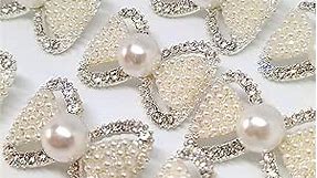 12PCS Luxury Pearl Rhinestone Bow Design Buttons Fashion Metal Buttons for Sewing Clothing DIY Decor (1.26" ×0.78")