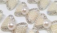 12PCS Luxury Pearl Rhinestone Bow Design Buttons Fashion Metal Buttons for Sewing Clothing DIY Decor (1.26" ×0.78")