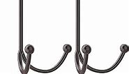 HFHOME 2Packs Over The Door Double Hanger Hooks, Metal Twin Hooks Organizer for Hanging Coats, Hats, Robes, Towels- Brown