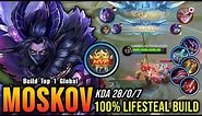 28 Kills No Death!! Moskov with 100% Lifesteal Build AUTO SAVAGE - Build Top 1 Global Moskov ~ MLBB