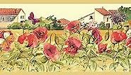 Grace & Gardenia GB50061 Countryside Watercolor Flowers Peel and Stick Wallpaper Border 10in Height x 15ft Tan Red Green Designs
