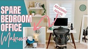 SPARE BEDROOM OFFICE MAKEOVER | HOME OFFICE SETUP IDEAS | READING AREA NOOK IDEAS | SMALL OFFICE