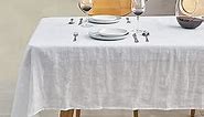 CUSSIOU White Linen Table Cloth, 100% Pure Linen Tablecloth 60 x 84 Inches for 6-Foot Rectangle Tables, Washable French Flax Table Cloths for Spring, Indoor, Outdoor Kitchen Dining Table (White)