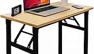 Need Folding Desk Small Desk 31 1/2" No Assembly Foldable Computer Desk for Small Space/Home Office/Dormitory,Teak&Black Frame