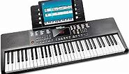 RockJam Compact 61 Key Keyboard with Sheet Music Stand, Power Supply, Piano Note Stickers & Simply Piano Lessons