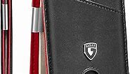 GSOIAX Slim Leather RFID Bifold Wallet for Men with Money Clip and 12 Credit Card Holders - Minimalist Front Pocket Wallet with ID Window,Cool Groove Design (D-Leather Black - Red)