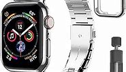 AmzAokay Solid Stainless Steel Band Compatible with Apple Watch 41mm, 40mm, and 38mm - Metal Strap with Soft Plated TPU Protective Case for iWatch Series Ultra 2 SE 9 8 7 6 5 4 3 2 1 - Suitable for Women and Men