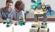 5-in-1 Khaki Peace Defender Robot Action Figure - Transforms into 5 Military Trucks - STEM Learning, Construction and Building Toys with Play Drill and Screwdriver - for Boys & Girls Ages 3+