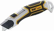 XW Auto-Retractable Safety Utility Knife, Box Cutter of Quick Blade Change, 4 Spare Blades Storage in Handle