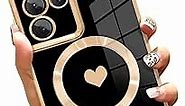 AIGOMARA Magnetic Case for Samsung Galaxy S21 Ultra [Compatible with MagSafe] Heart Design Soft TPU Electroplated Cover Anti-Scratch Shockproof Case for Galaxy S21 Ultra 6.8 Inch - Black