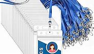 Segarty Lanyard with ID Holder, 50 Pack Vertical Badge Clear Plastic Name Tags Neck Key Card Bulk, Blue Strap Clips Waterproof Ziplock Nametag Protector for Women, Business, Student, School, Office