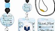 Work Here Beaded Lanyard for Id Badges and Keys,Cute ID Badge Holder with Silicone Teacher Lanyard,Blue Lanyard with Badge Holder for Women Teacher Nurse