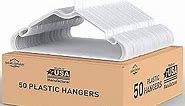 Plastic Hangers 50 Pack,Space Saving Notched Hangers, Space Saving Slim Hangers, Heavy Duty Clothes Hanger for Coats,Pants,Dress,Shirts,White&Black,Made in USA