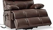 Irene House Big Man Power Lay Flat Lift Recliner Extra Large Oversized Wide Heat Massage Dual Motor Up to 400 LBS Overstuffed Electric Chairs Bed,9205(Faux Leather, Dark Brown)