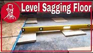 How to level sagging floor in old house using shims, not floor leveler, in home renovation