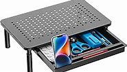 WALI Monitor Stand with Storage, Computer riser for Monitor with Drawer, Laptop Stand with Drawer for desk adjustable height, and Phone Holder for Office, Home, School (STT003D-B), 1 Pack, Black