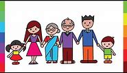 Learn 2 Draw a JOINT FAMILY - Grandparents Parents Children - Cute & Very Easy FAMILY Drawing