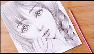 Pencil sketch || How to draw Cute Girl Face - step by step || Drawing Tutorial for beginners