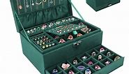 Welltop Jewelry Box Organizer for Women Girls, 3-Layer Jewelry Organizer with Lock and Drawer, Portable Jewellery Holder for Earring Rings Necklaces Bracelets Sunglasses