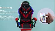 Gaming Chair Massage with LED RGB Lights and Footrest Ergonomic Computer Gaming Chair with High Back Video Game Chair with Adjustable Lumbar Support Red and Black