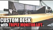 Triple Monitor Lift On Custom Desk