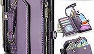 Strapurs Crossbody for iPhone 11 Pro Max Case Wallet【RFID Blocking】 with 10-Card Holder Zipper Bills Slot, Soft PU Leather Magnetic Wrist Shoulder Strap for iPhone 11 Pro Max Wallet Case Women,Purple