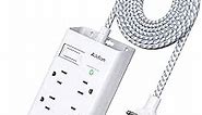 Addtam Power Strip Surge Protector 6 Outlets and 3 USB Ports 5Ft Long Extension Cord, Flat Plug Overload Surge Protection Outlet Strip, Wall Mount for Home, Office and Dorm White