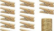 Mini Natural Wooden Clothespins with Jute Twine, 250pcs, 1 Inch Photo Paper Peg Pin Craft Clips with 66ft Natural Twine for Scrapbooking, Arts & Crafts, Hanging Photos (Natural Color)