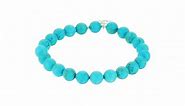 Genuine Turquoise Dyed Howlite Bead with Fine Silver Plated Bronze Leaf Charm Stretch Bracelet, 6.5