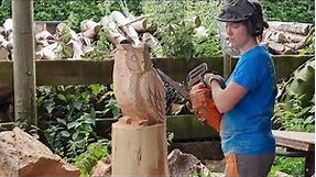 Chainsaw Carving an Owl. Step-by-step