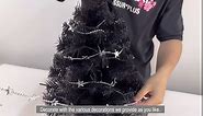 Juegoal Black Mini Halloween Christmas Tree, 24 Inch/2 FT Lighted Tabletop Artificial Xmas Pine Tree, Small Tree Light Up Battery Operated & Timer with 50 LED Lights, for Holiday Home Party Decor