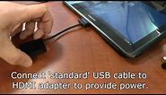 Connect a Samsung tablet to a monitor via a HDMI cable and the optional HDMI (HDTV) adapters