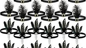 24 Pieces 1920s Flapper Headband Black Feather Headpiece for Women 20s Hair Costume Accessory(Classic)