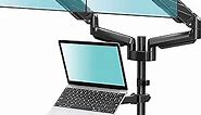MOUNT PRO Adjustable Dual Gas Spring Monitor Arm with Laptop Tray, Fits 13-27 Inch Flat/Curved Screens, Ideal for Home Office and Telecommuting