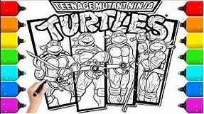 Drawing and coloring TMNT ninja turtles action | super heroes coloring pages
