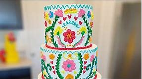 AMAZING FIESTA CAKE! 3 tier hand piped fiesta wedding cake