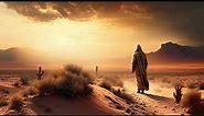 Jesus In The Desert Under Sunrise Cloudy Clearing Sky 4K Christian Worship Background Motion Loop
