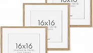 16x16 Picture Frame Poster frame, Natural Oak Wood Wall Frame Made of High Definition Glass, Set of 3, Display Pictures 12x12 with Mat or 16x16 Without Mat, Gallery Wall Frame Set