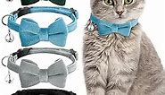 4 Pieces Cat Bow Tie Collar with Bell Breakaway Cat Collar Comfortable Velvet Cat Collar with Cute Safety Pet Collar for Pet Kitten Puppy (Black, Gray, Dark Green, Blue,Small)