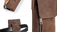 Genuine Leather Cell Phone Holster Case with Belt Clip, Pofomede Leather Phone Belt Pouch Fits for iPhone 15 Pro Max 14 Pro Max 13 Pro Max 12 Pro Max Samsung Galaxy S24 Ultra S23 Ultra A54 A14 (Brown)
