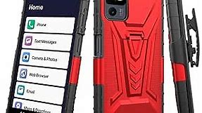 Case for Lively Jitterbug Smart4 / Lively Smart 4 /TCL 40XL / TCL 40T Phone Case with Tempered Glass Screen Protector Hybrid Cover with Kickstand Belt Clip Holster - Red