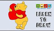 how to draw pooh bear holding a heart